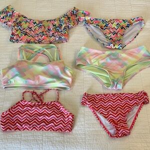 Bikini Sz 14 Girls 2 piece Bathing-suit lot of 3 new and like new chevron pastel